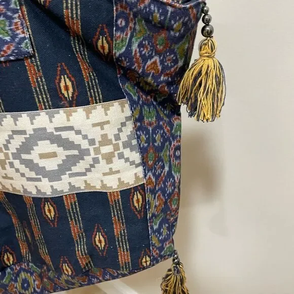 New Free People Basel Tassel Patchwork Tote In Southwestern Pattern NWOT